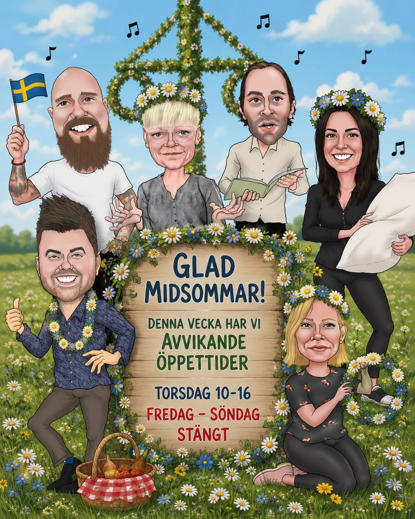 🚨 Viktig midsommarinformation 🚨

Efter noggranna överläggningar har ledningen kommit fram till att det är svårt att sälja soffor samtidigt som man äter jordgubbar och letar sju sorters blommor.

Därför gäller följande:

📅 Torsdag: 10.00–16.00
🌸 Fredag–Söndag: Stängt

På måndag är vi tillbaka igen – förhoppningsvis utan blomsterkransar, men med samma service som vanligt.

Glad midsommar önskar hela gänget på Stegbo Möbler! 🌼🍓☀️