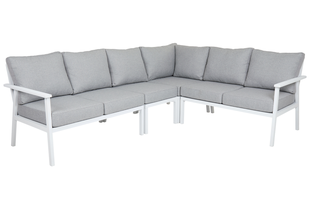 Brafab Samvaro hörnsoffa Hög – Bekväm loungegrupp med extra sitthöjd för både mat och vila. Vattentåliga dynor och modern design. Köp på stegbo.se eller i Örnsköldsvik.