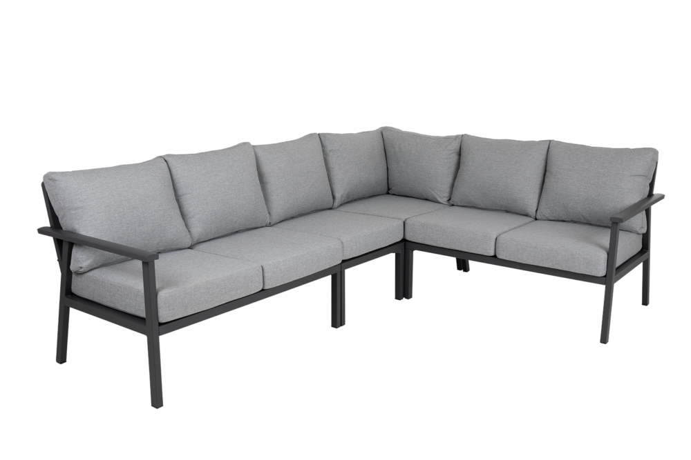 Brafab Samvaro hörnsoffa Hög – Bekväm loungegrupp med extra sitthöjd för både mat och vila. Vattentåliga dynor och modern design. Köp på stegbo.se eller i Örnsköldsvik.