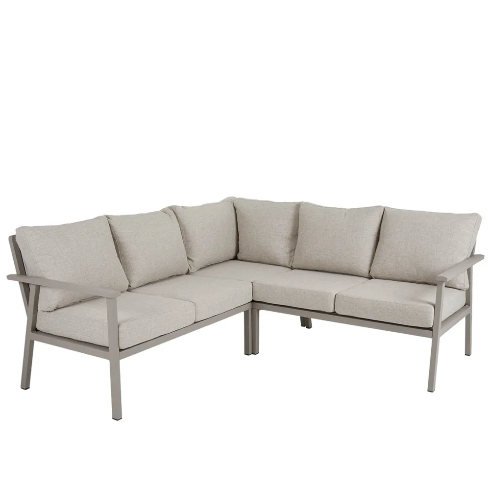 Brafab Samvaro hörnsoffa Hög – Bekväm loungegrupp med extra sitthöjd för både mat och vila. Vattentåliga dynor och modern design. Köp på stegbo.se eller i Örnsköldsvik.